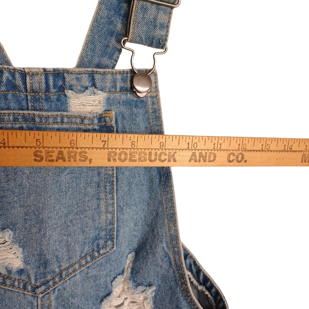 Forever 21 Light Blue Distressed Denim Overall Mini Jumper Dress - Picture 7 of 7